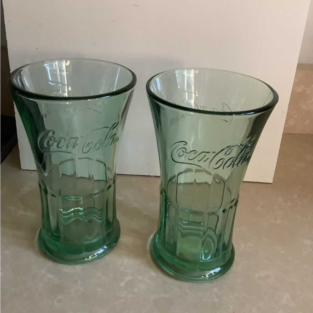 Set of two Coca-Cola, Libby, heavyweight green glass, vintage tumblers